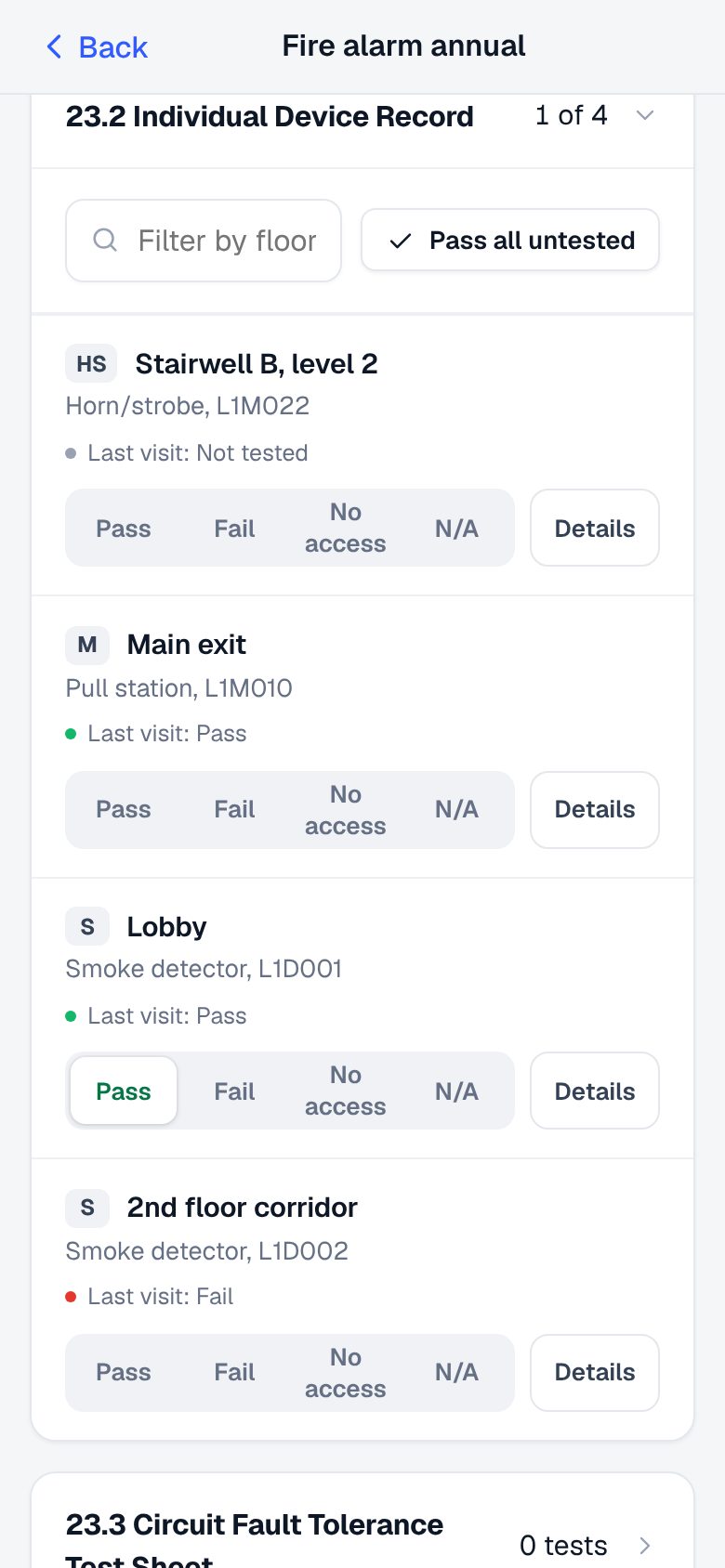 Technician testing devices on a phone